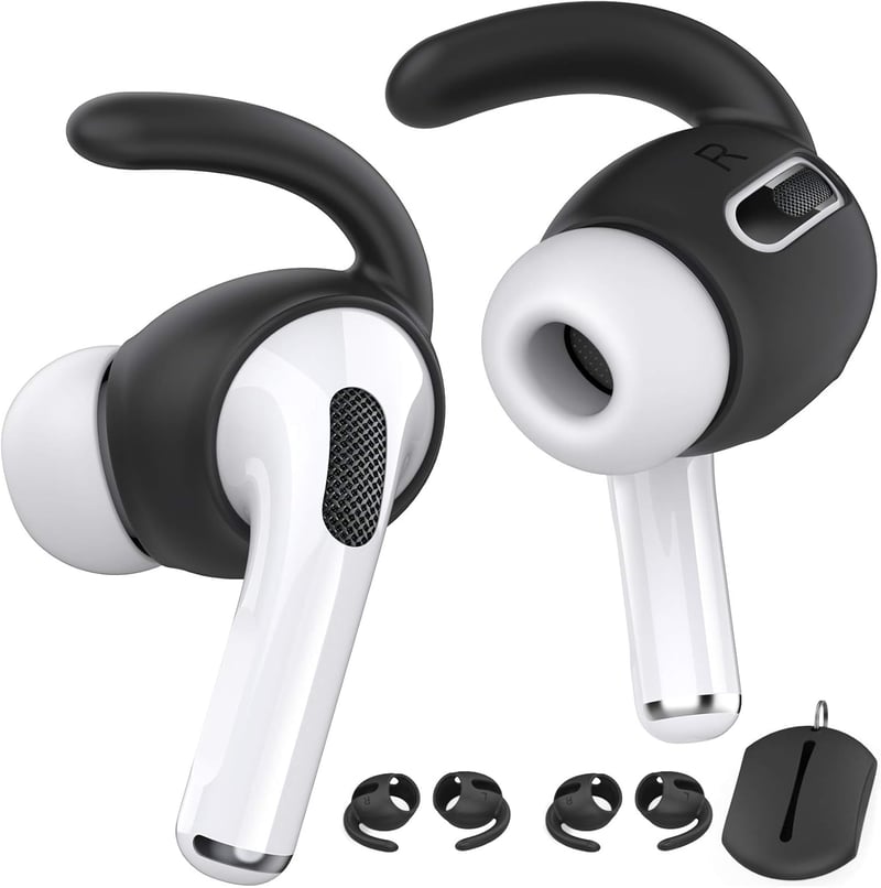 AhaStyle 3 pár AirPods Pro fülhorgok fekete + tárolózsák Apple kompatibilis