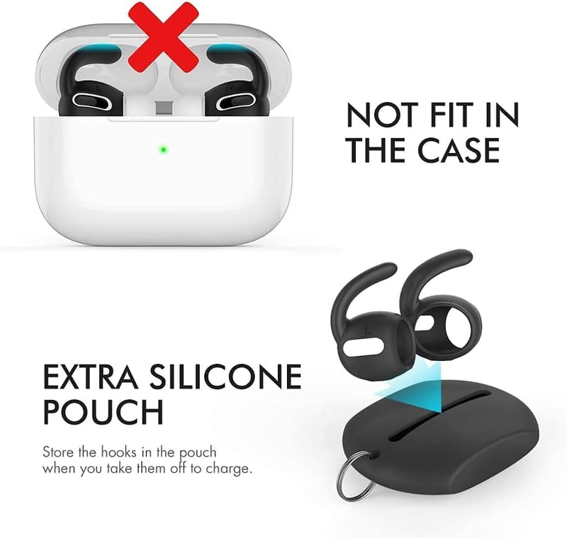 AhaStyle 3 pár AirPods Pro fülhorgok fekete + tárolózsák Apple kompatibilis