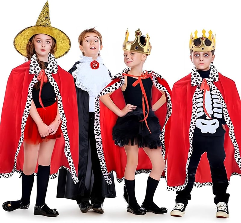AHEJIOO király jelmez gyerekeknek pelerina koronával piros arany 90 cm 90-135 cm fiúknak farsang Halloween jelmez
