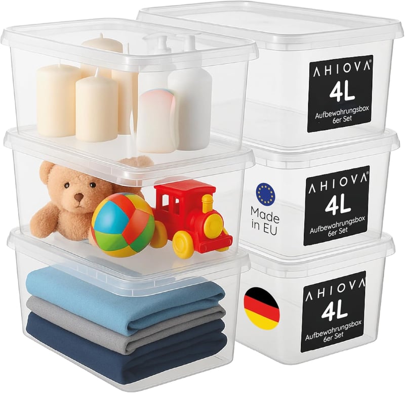 AHIOVA 6 db átlátszó tárolódoboz 26,5x19,5x12,5 cm, BPA mentes, 4 literes