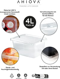 AHIOVA 6 db átlátszó tárolódoboz 26,5x19,5x12,5 cm, BPA mentes, 4 literes 4