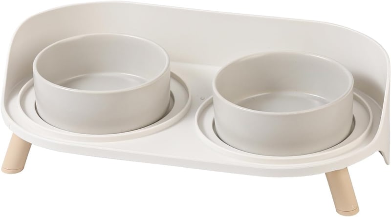 AHX Dupla Macskataál Kerámia Emelt Állvánnyal és Fröccsenésgátlóval 2x480ml - Food bowl for small dogs and cats, gray