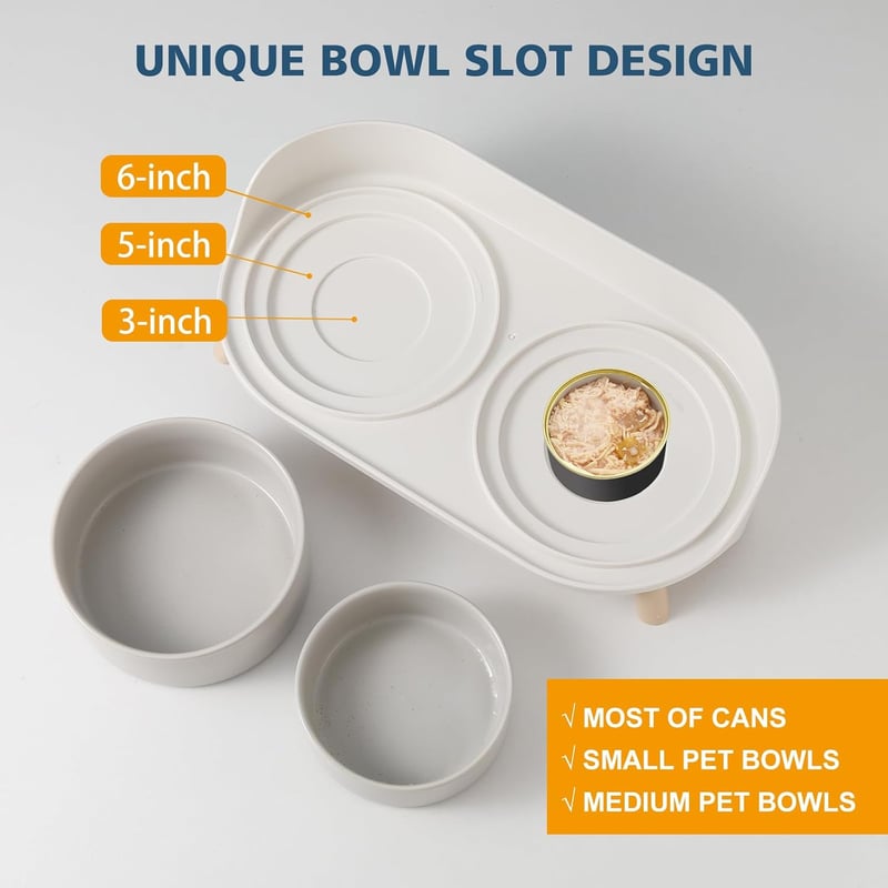 AHX Dupla Macskataál Kerámia Emelt Állvánnyal és Fröccsenésgátlóval 2x480ml - Food bowl for small dogs and cats, gray