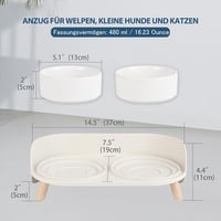 AHX Dupla Macskataál Kerámia Emelt Pozícióval Csúszásmentes Állvánnyal 480ml - Food bowl for small dogs and cats, White 2