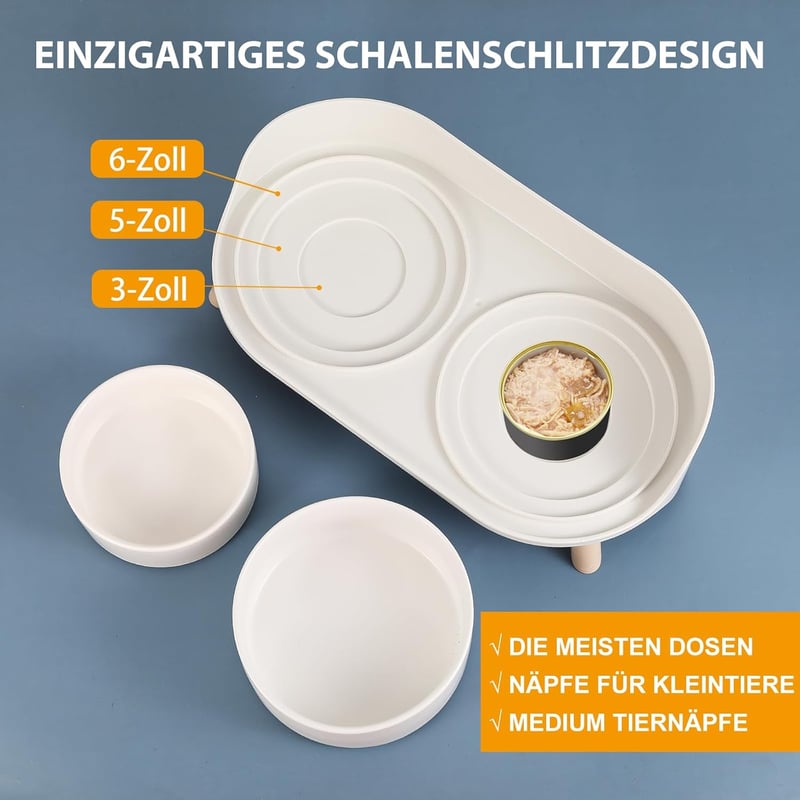 AHX Dupla Macskataál Kerámia Emelt Pozícióval Csúszásmentes Állvánnyal 480ml - Food bowl for small dogs and cats, White
