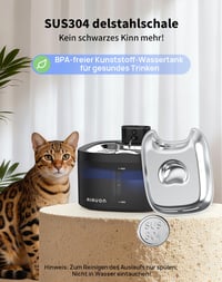Bezdrôtová fontána pre mačky AIAUON 3,5 l s režimom senzora a časovačom, s miskou z nehrdzavejúcej ocele, ultra tichá, s 8 filtrami 9