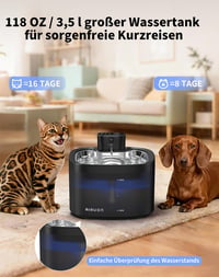 Bezdrôtová fontána pre mačky AIAUON 3,5 l s režimom senzora a časovačom, s miskou z nehrdzavejúcej ocele, ultra tichá, s 8 filtrami 8