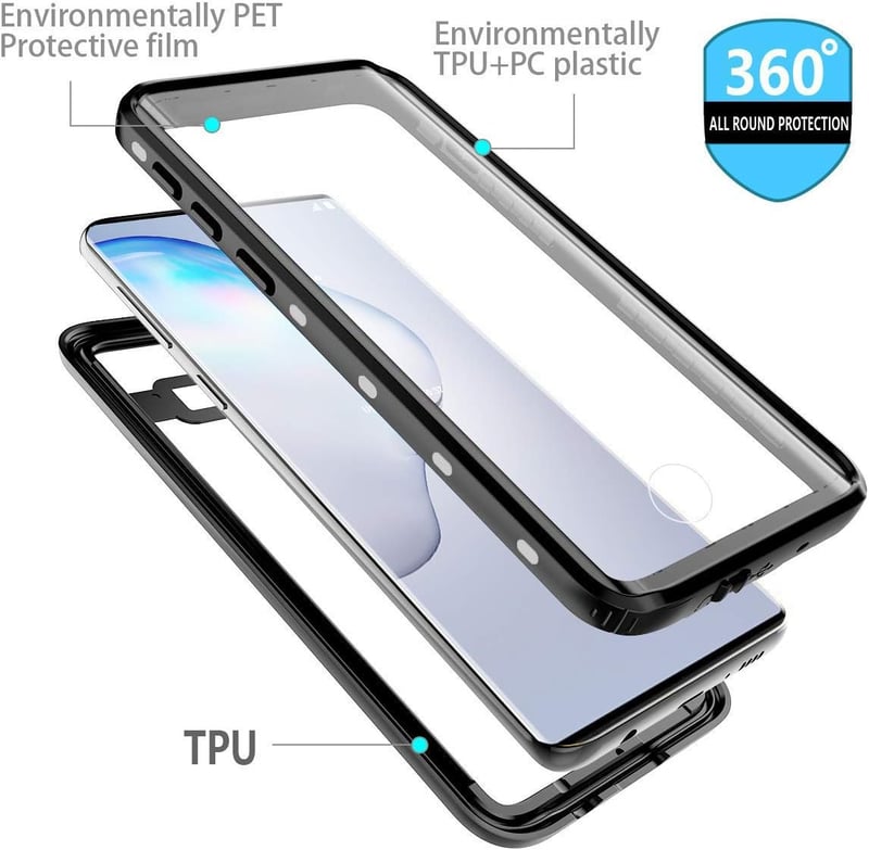 AICase Samsung Galaxy Note 10+ Plus Vízálló Tok - IP68 Tanúsított 360° Védelem Víz, Ütés, Por és Hó Ellen, Fekete