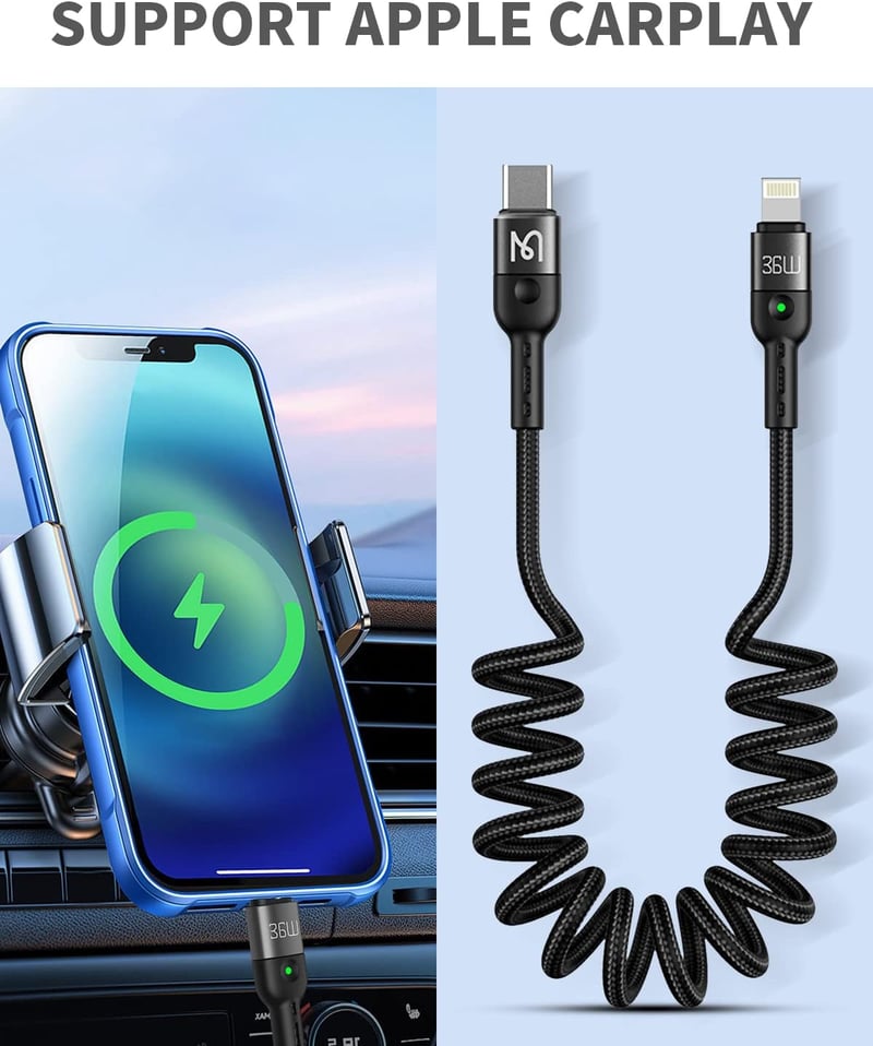 AICase USB-C Lightning kábel spirál iPhone 14/13/12/11 töltéshez