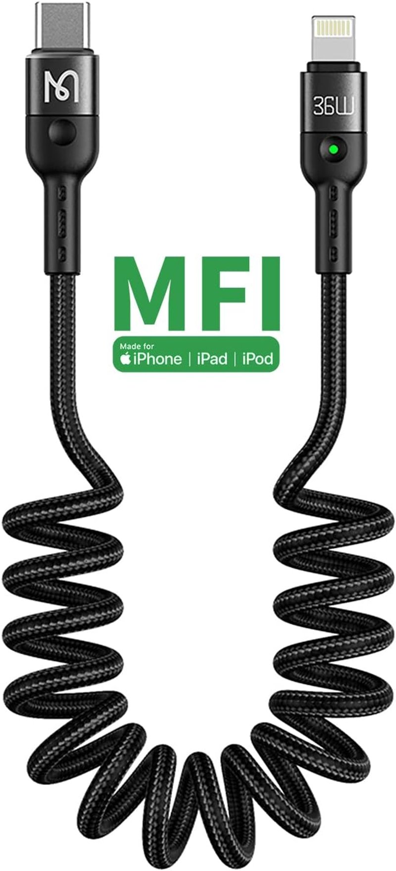 AICase USB-C Lightning kábel spirál iPhone 14/13/12/11 töltéshez