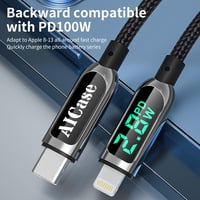 AICase USB-C to Lightning kábel LED kijelzővel, 300 cm, iPhone 13/12/11 Pro Max 2