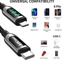 AICase USB-C to Lightning kábel LED kijelzővel, 300 cm, iPhone 13/12/11 Pro Max 7