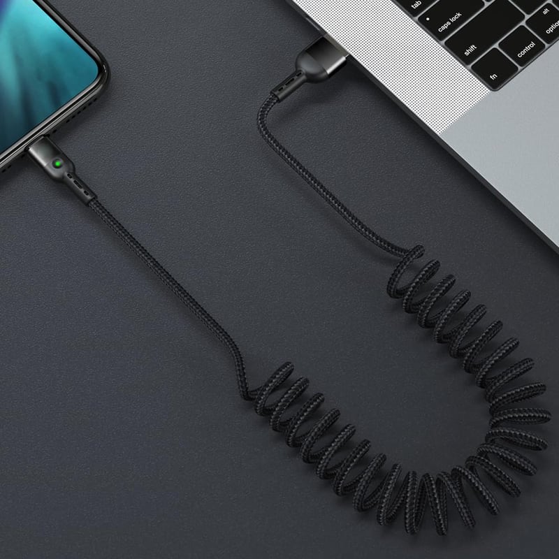 AICase USB Type-C spirál kábel, töltés és adatátvitel, Huawei Mate 9, MacBook, iPad Pro