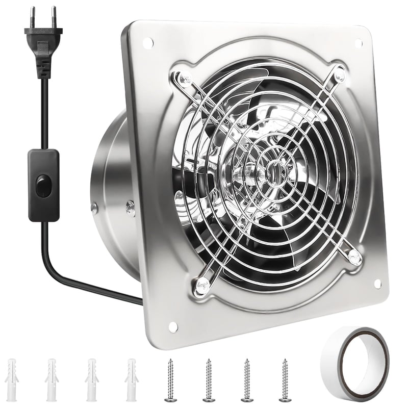Aicharynic 150 mm odťahový ventilátor so spätnou klapkou, 525 m³/h tichý nástenný ventilátor s EÚ zástrčkou, kovové telo, do kúpeľne, kuchyne, garáže, pivnice