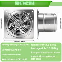 Aicharynic 150 mm odťahový ventilátor so spätnou klapkou, 525 m³/h tichý nástenný ventilátor s EÚ zástrčkou, kovové telo, do kúpeľne, kuchyne, garáže, pivnice 2