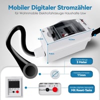 AIFIZO Hordozható Digitális Áramfogyasztásmérő 230V KWH Mérő Lakóautóhoz Elektromos Autóhoz Háztartáshoz Gumikábellel 2