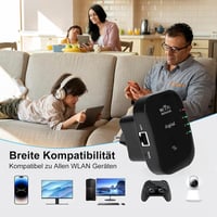Aigital WLAN Jelerősítő 300 Mbit/s - WiFi Hatótávnövelő Ethernet Porttal, WPS Gombbal, AP Móddal, Kompakt Fekete Kivitel, Minden WiFi Eszköz 6