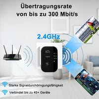 Aigital WLAN Jelerősítő 300 Mbit/s - WiFi Hatótávnövelő Ethernet Porttal, WPS Gombbal, AP Móddal, Kompakt Fekete Kivitel, Minden WiFi Eszköz 3