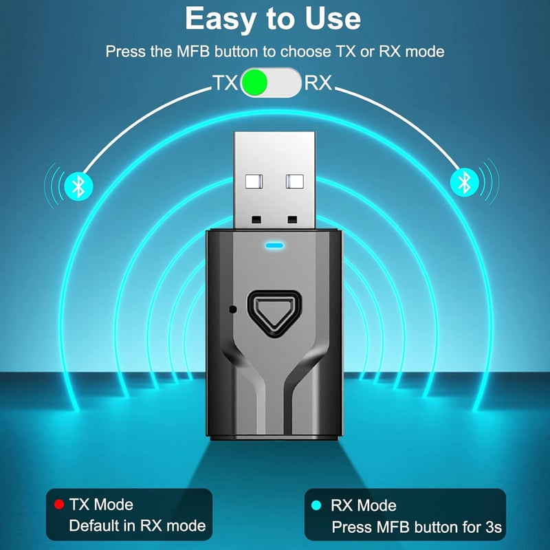 Aigolink Bluetooth adapter TV-hez, 2 az 1-ben adó-vevő, 3.5mm jack, autóhoz