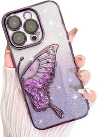 AIGOMARA Csillogó Tok iPhone 15 Pro Max-hoz, 3D Pillangó Mintás Folyékony Homokos Védőtok Kameravédelemmel, Vékony TPU Bumper 1