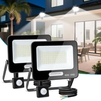Aigostar 50W LED reflektor so senzorom pohybu, exteriérový, 4600 lm, 6500K studená biela, IP65 vodoodolný, osvetlenie do záhrady, garáže a na dvor, 2 ks 1