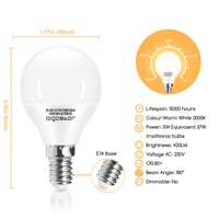 LED žiarovka Aigostar E14, 5W, teplá biela 3500K, 400 lúmenov, uhol vyžarovania 230°, bez blikania, balenie 10 ks, energetická trieda A+ 4