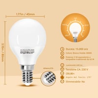 LED žiarovka Aigostar E14 G45 9W (náhrada za 62W), teplá biela 3000K, 840 lúmenov, CRI>80, nestmievateľná, energeticky úsporná, 5 ks 2