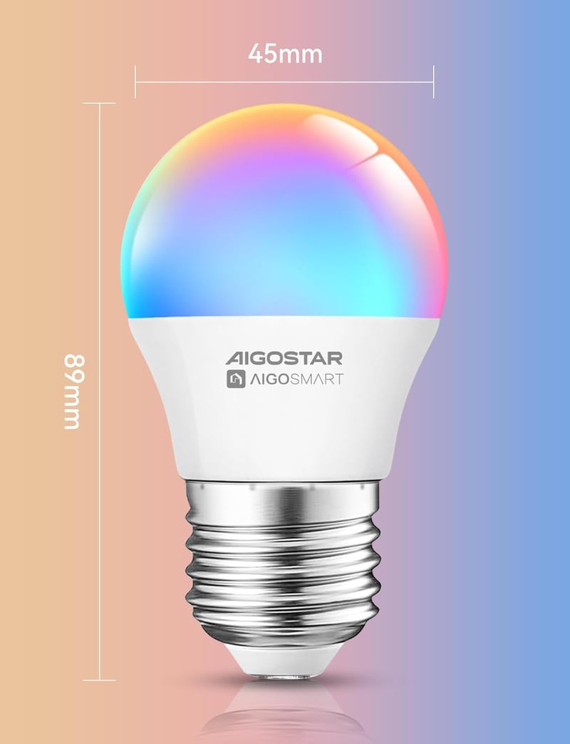 Aigostar E27 LED okos izzó Alexa kompatibilis RGB 4db Bluetooth távirányítóval - 6.5w 4 Stück, G45 E27
