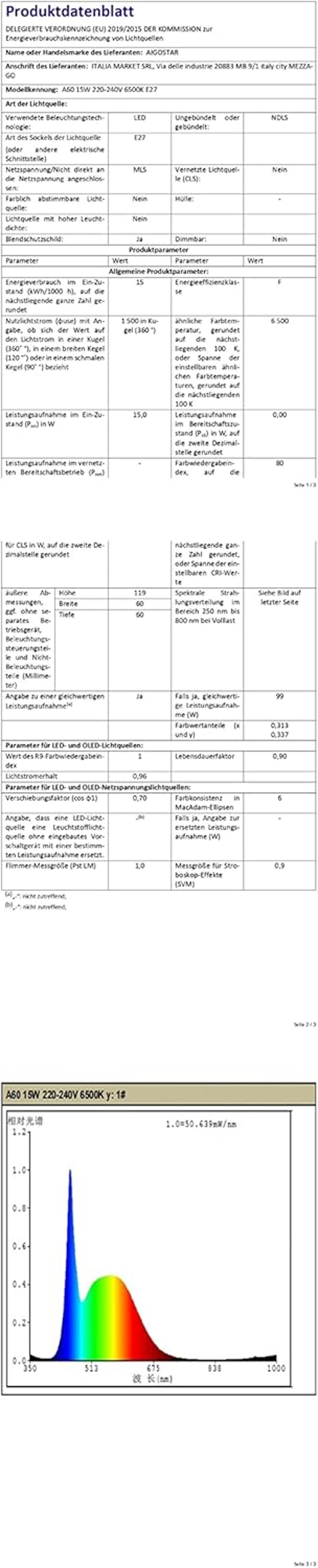 Aigostar LED A5 A60 Big Angel E27 Hideg Fehér Izzó 15W - Energiatakarékos Irodai Világítás, Nagy Fényerejű Lámpa