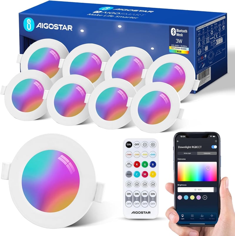 Aigostar Smart LED beépíthető spotlámpa RGB, Bluetooth Mesh, Alexa, 3W - 8 db