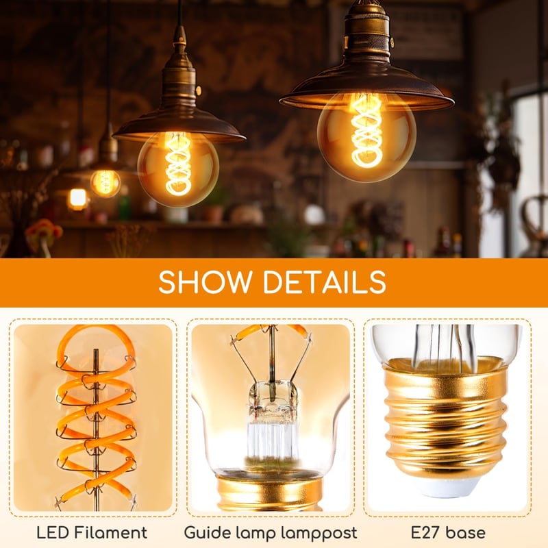 Aigostar LED E27 4W G80 Vintage Edison izzó meleg fehér 1800K 3db