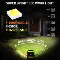 Aigostar LED Építkezési Reflektor 100W 8800LM - Vízálló Munkalámpa Kábellel, Műhelyhez, Építkezéshez, Garázsba, 6500K Nappali Fehér Fény, Ho 2