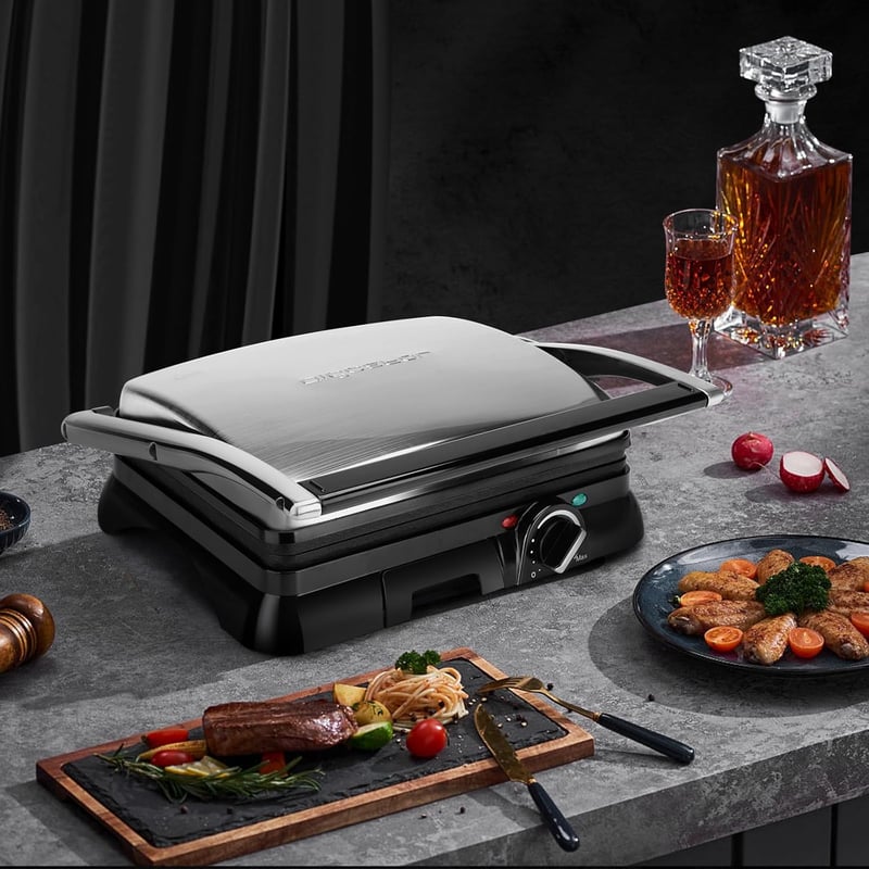 Aigostar Samson XXL Kontakt Grill 2000W - Rozsdamentes Acél Panini Sütő, Szendvicssütő, 180° Nyitható, Tapadásmentes Bevonat, Hőmérséklet Sz