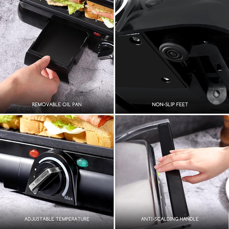 Aigostar Samson XXL Kontakt Grill 2000W - Rozsdamentes Acél Panini Sütő, Szendvicssütő, 180° Nyitható, Tapadásmentes Bevonat, Hőmérséklet Sz