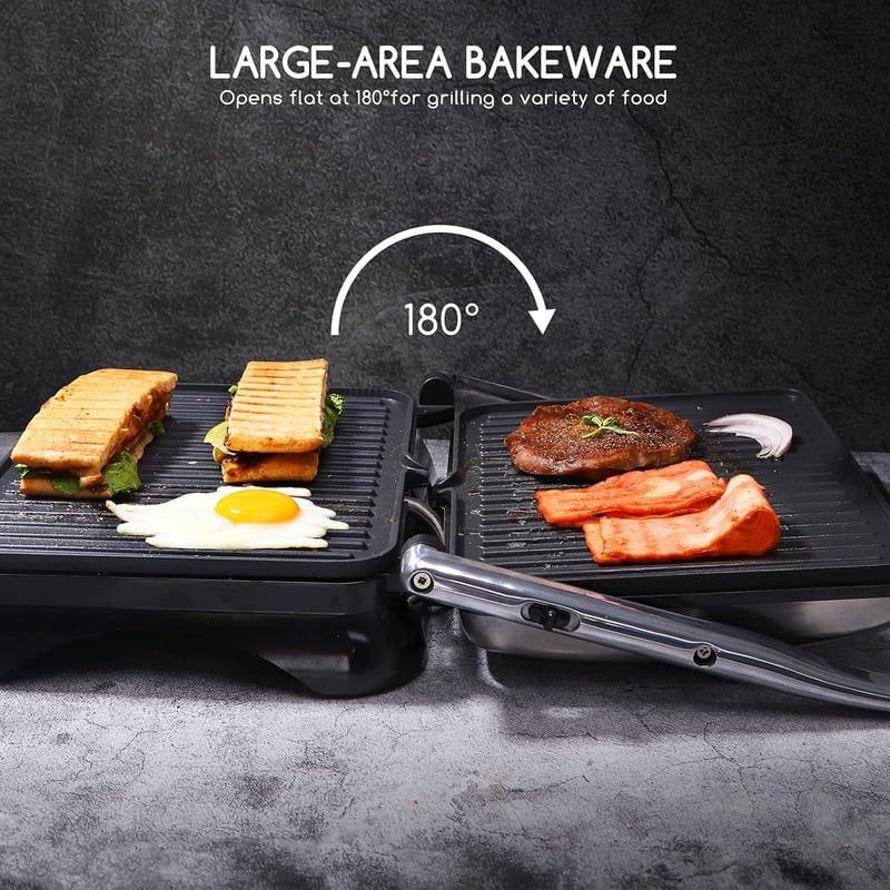 Aigostar Samson XXL Kontakt Grill 2000W - Rozsdamentes Acél Panini Sütő, Szendvicssütő, 180° Nyitható, Tapadásmentes Bevonat, Hőmérséklet Sz