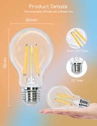 Inteligentná WiFi LED žiarovka Aigostar E27 6W Vintage Edison so stmievaním, 2700K-6500K, kompatibilná s Alexa a Google Assistant, priehľadná, 1 ks 7