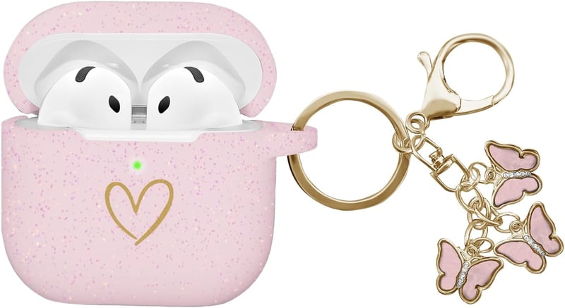 AIIEKZ AirPods 4 (2024) szilikon tok pillangó kulcstartóval - rozéarany