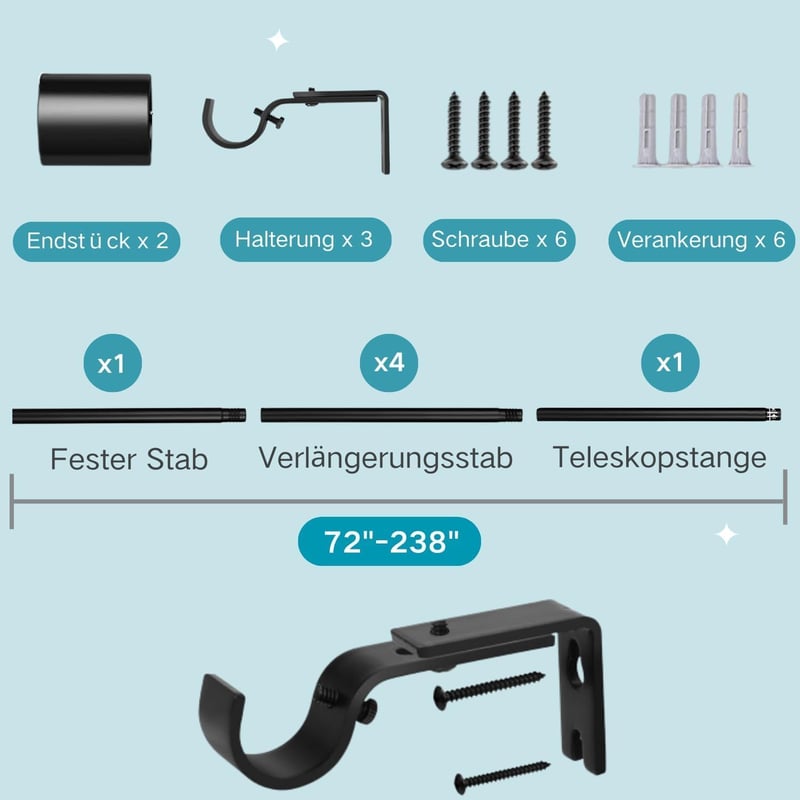Aiitomg Fekete Függönyrúd 84-150 cm, 25 mm Átmérőjű Állítható Tartóval