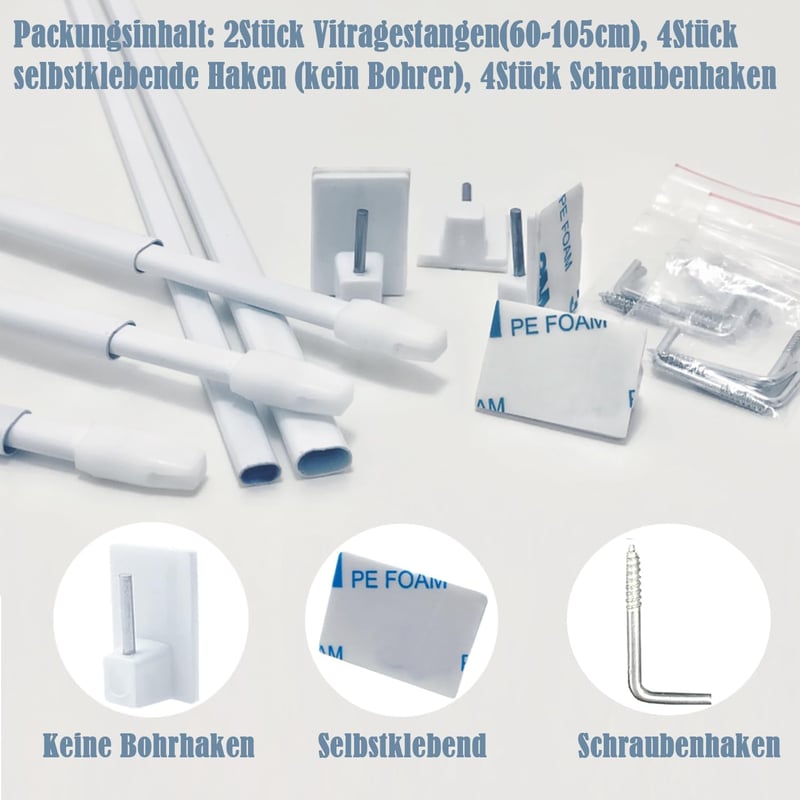 Aiitomg Függönyrúd 2db Fehér 60-105cm Ablak Konyha Szekrény