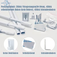 Aiitomg Kihúzható Függönyrúd Szett 2 db - Fúrás Nélkül Rögzíthető, 30-50 cm, Fehér, Ablakra, Konyhába, Barkácsoláshoz, 600g Teherbírás 2