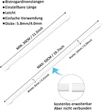Aiitomg Kihúzható Függönyrúd Szett 2 db - Fúrás Nélkül Rögzíthető, 30-50 cm, Fehér, Ablakra, Konyhába, Barkácsoláshoz, 600g Teherbírás 3