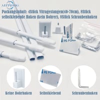 Aiitomg Kihúzható Függönyrúd Szett 4 db - Fehér, 40-70 cm, Ablakra, Konyhába, Szekrényre, DIY Projektekhez, Max 600g Terhelhetőség 2