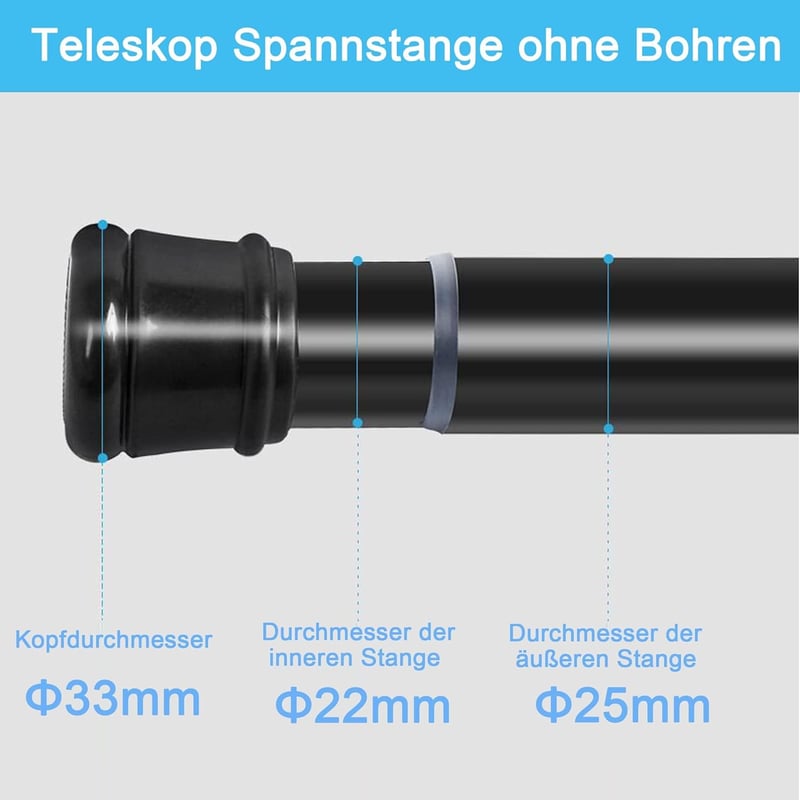 Aiitomg Teleszkópos Függönykarnis 190-360 cm, Fúrás Nélkül, Fekete - 190-360CM(1Stück), Black