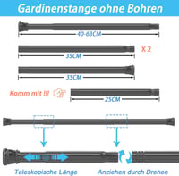 Aiitomg Teleszkópos Függönykarnis Fúrás Nélkül 73-175 cm Fekete 3
