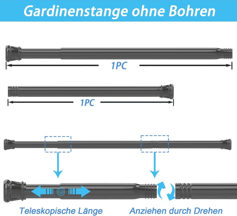 Aiitomg Teleszkópos Zuhanyfüggöny Rúd 185-250 cm Ezüst Fúrás Nélkül