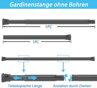 Aiitomg Zuhanyfüggöny Rúd Teleszkópos 185-250cm Fekete Fúrás Nélkül 2