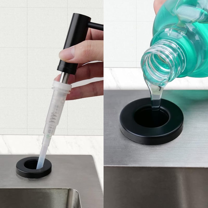 AIKE AK1052 Beépíthető Mosogatószer Adagoló 500ml - Rozsdamentes Acél Pumpás Mosogatófolyadék Adagoló Konyhai Mosogatóhoz, Fekete - Black