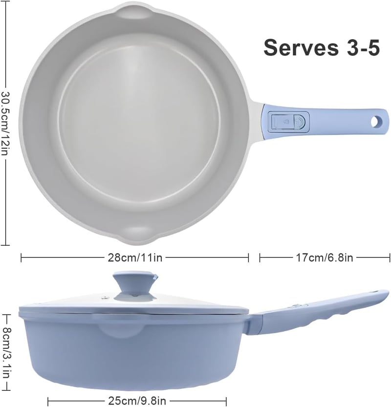 AIKENBBKK 28 cm kerámia serpenyő fedővel, keramikus bevonattal, levehető nyéllel