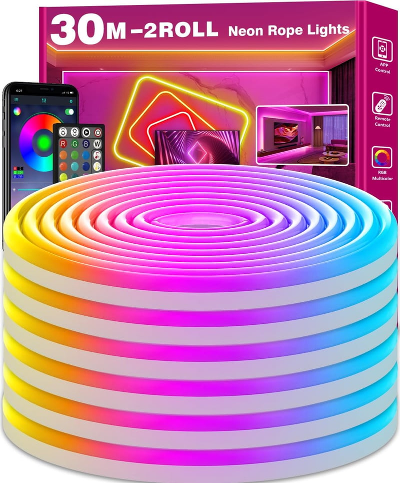 AILBTON 30m LED Neon Rope Light RGB App/Távirányító Vezérlés Flexibilis
