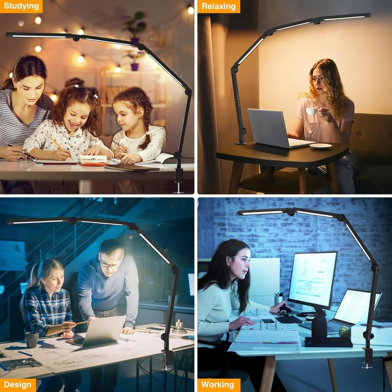 AILBTON LED asztali lámpa klipsz, 4 szekció, 3 fényforrás, 4 színhőmérséklet